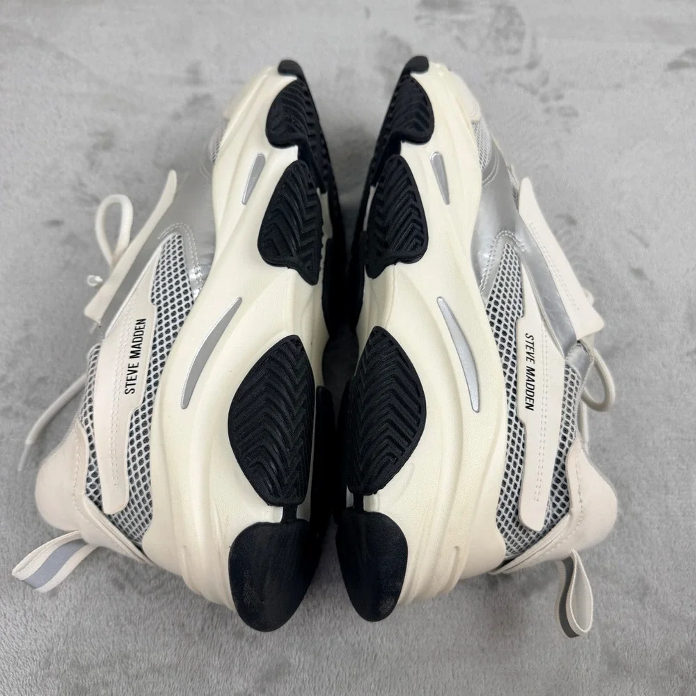 Steve Madden Possession Sneakers Men's 11 Cream Silver Chunky Dad Shoes POSS03S1